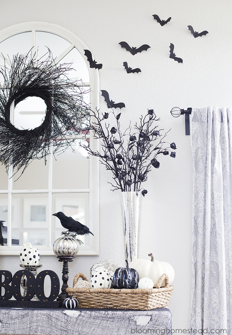 Beautiful black and white Halloween Home Tour with tons of beautiful and elegant halloween decor ideas