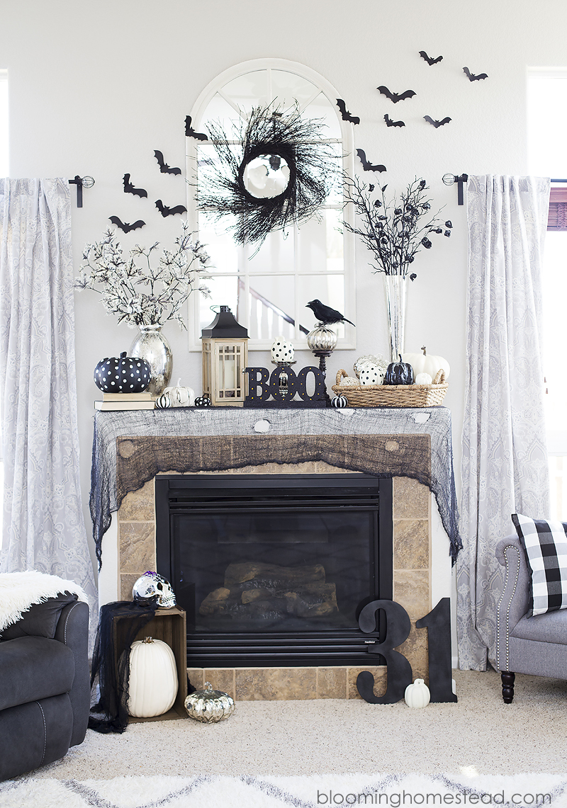 Beautiful black and white Halloween Home Tour with tons of beautiful and elegant halloween decor ideas