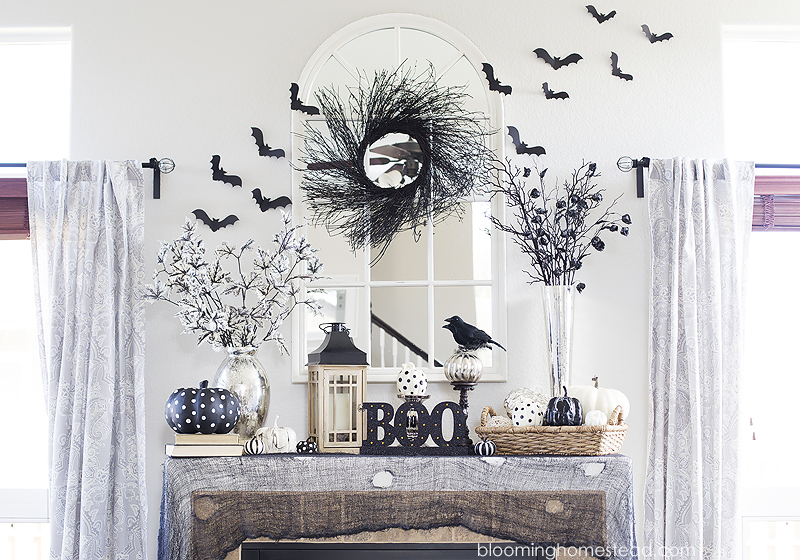 Beautiful black and white Halloween Home Tour with tons of beautiful and elegant halloween decor ideas