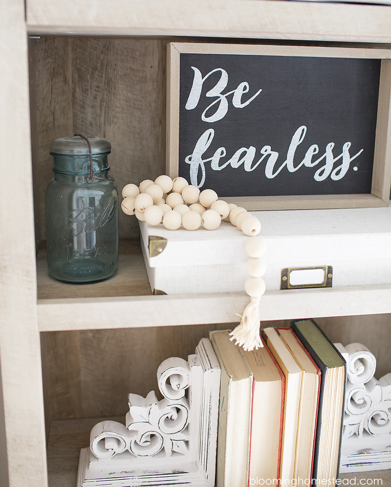 Farmhouse Style Bookshelf Decor