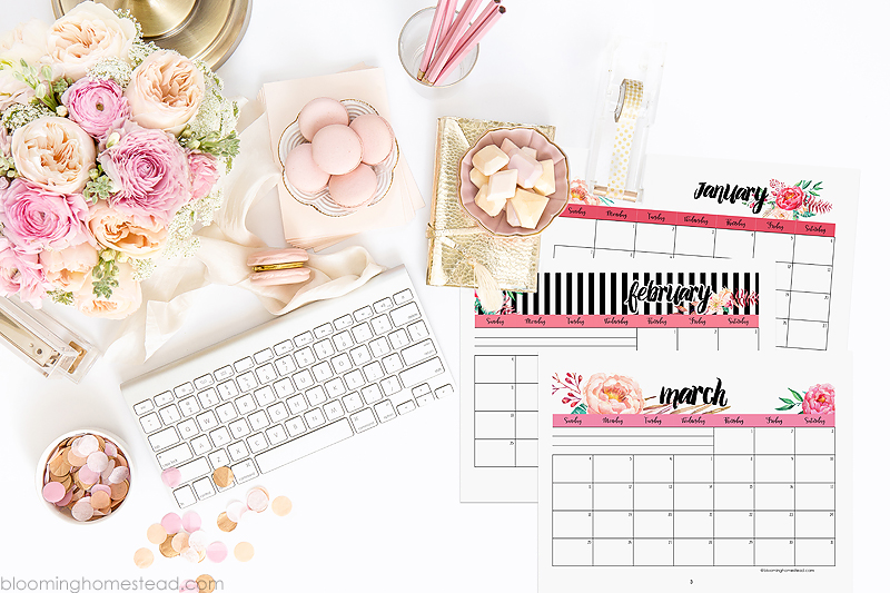 2018 Calendar Floral Horizontal Printable