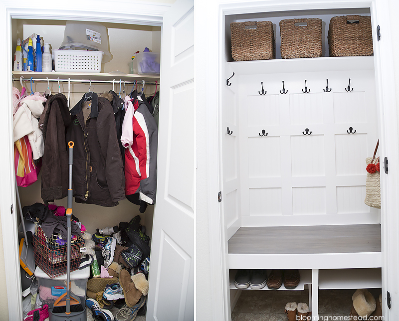 DIY Laundry closet turned into mudroom makeover