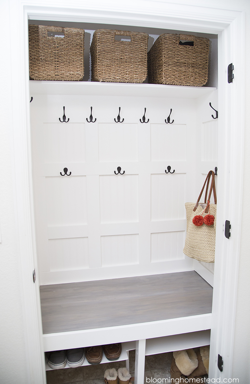 Mudroom closet makeover at Blooming Homestead