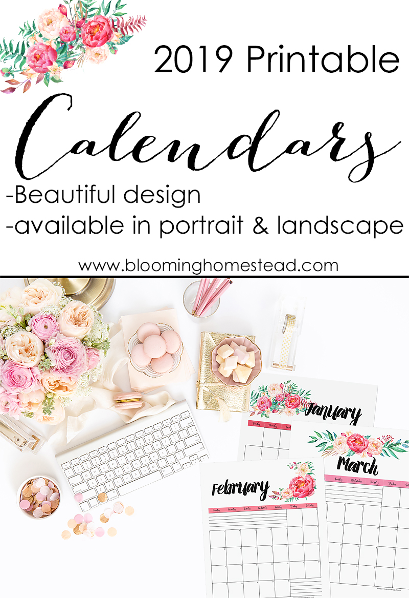 2019 Printable calendars by Blooming Homestead