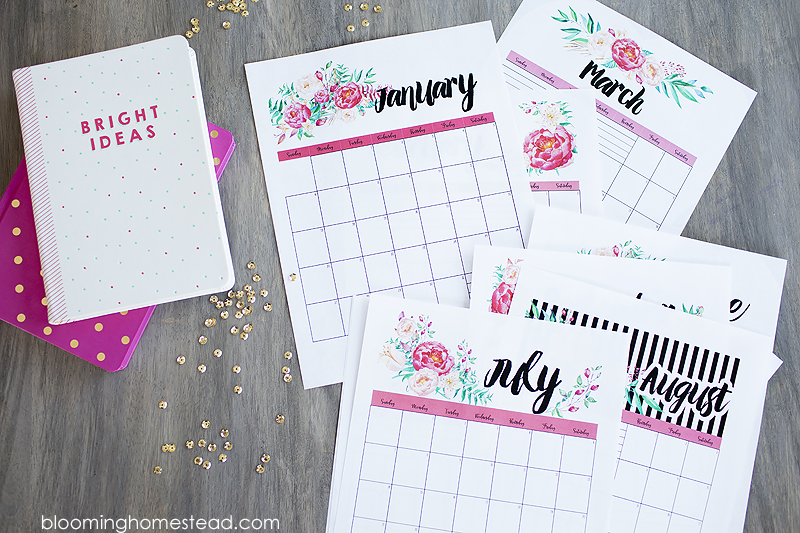 Beautiful printable calendars available for download at Blooming Homestead Blog